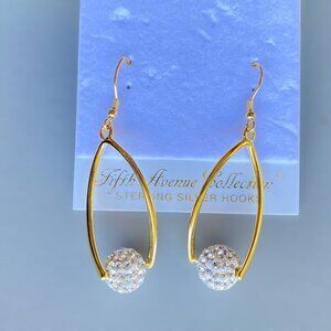 Elongated Gold Tone Marquis Frame Crystal Earrings​​